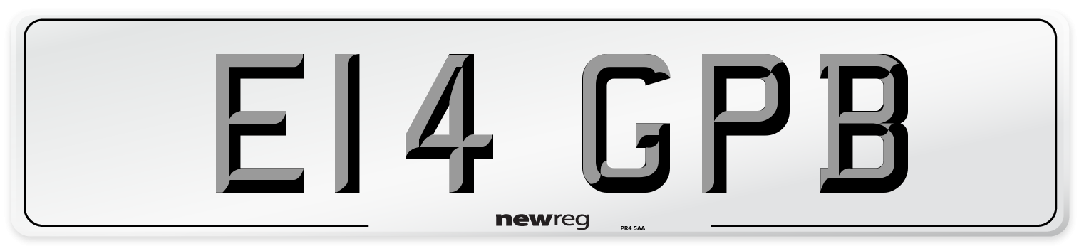 E14 GPB Number Plate from New Reg